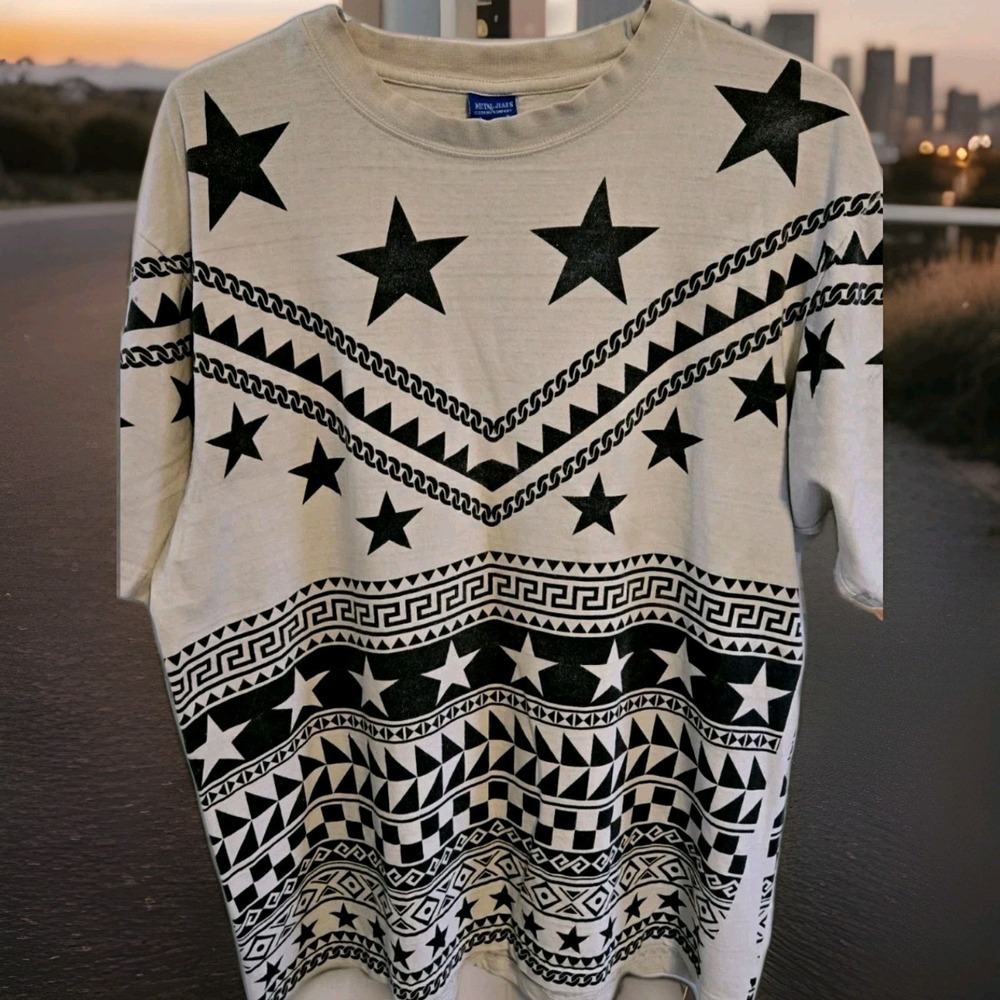 AOP Tribal Aztec Geometric T Shirt Mens 2XL Oversized Streetwear Festival Stars